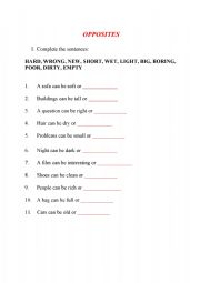 English Worksheet: Opposites