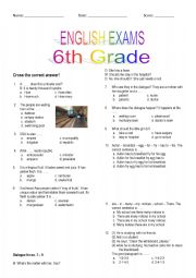 English Worksheet: 6th Grade Exam