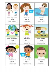 English Worksheet: Speaking activity- name, age and country