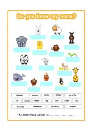 English worksheet: Animals  for GESE grade 1-2