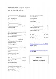 English worksheet: Present perfect song