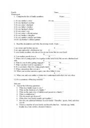 English worksheet: Family - test for elementary level 