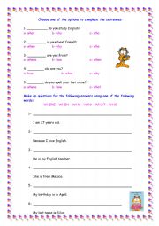 English Worksheet: Wh words