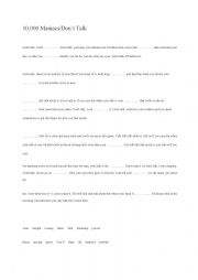 English worksheet: 10,000 Maniacs/Dont Talk Song Worksheet