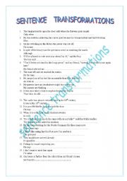 English Worksheet: SENTENCE    TRANSFORMATIONS