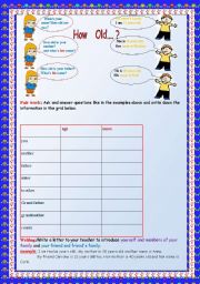 English Worksheet: Easy pairwork on :age/family/BE/His/Her/