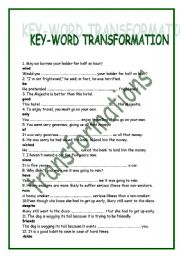 English Worksheet: KEY-WORD TRANSFORMATION