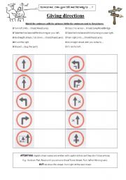 English Worksheet: Giving directions: Match sentences to pictures - WITH KEY!!! 