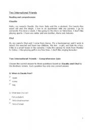 English worksheet: two international friend