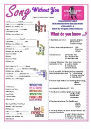 English Worksheet: SONG Without You (David Getta feat. Usher)
