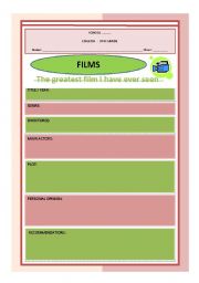 English Worksheet: Writing about films