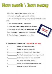 English Worksheet: How much  How many