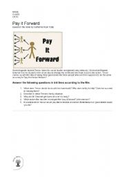 English worksheet: Pay it Forward Movie Writing Worksheet