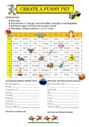 English Worksheet: Create a funny pet! GAME