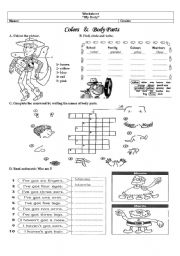 English Worksheet: body and colors