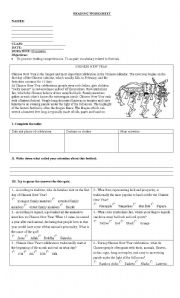 English Worksheet: READING ABOUT FESTIVALS OF THE WORLD