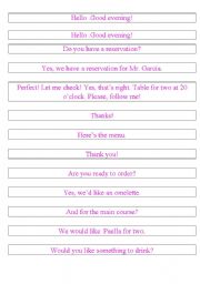 English Worksheet: At a restaurant dialogue to order