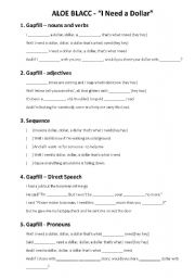 English worksheet: I NEED A DOLLAR by Aloe Blacc