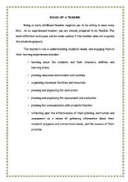 English Worksheet: roles of a teacher