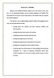 English worksheet: roles of a teacher