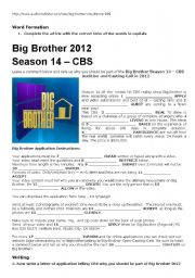 English Worksheet: Big Brother Audition and Casting Call 