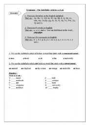 English worksheet: The Indefinite Articles