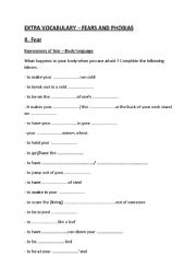 English Worksheet: Vocabulary Fears and Phobias I