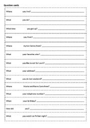English Worksheet: Wh questions game
