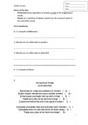 English Worksheet: Rhyme and alliteration