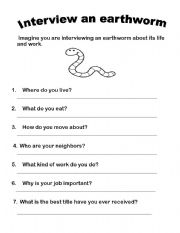 English worksheet: soil  earthworm