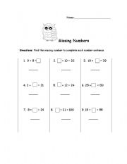 English worksheet: Missing Numbers