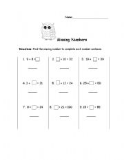 English Worksheet: Missing Numbers