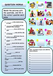 English Worksheet: QUESTIONS, WHO, WHAT, WHERE WHEN, WHY, HOW ETC.