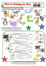 English Worksheet: Were going to the zoo - song