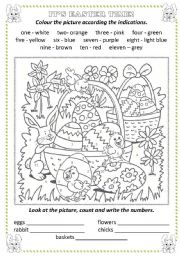 English Worksheet: Easter: colour by numbers