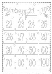 English Worksheet: Numbers 21 to 100