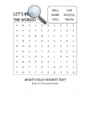 English Worksheet: Toys Word Search Puzzle