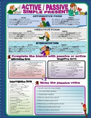 English Worksheet: Active / Passive  in simple present