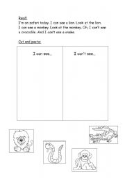 English worksheet: I can see... I cant see...