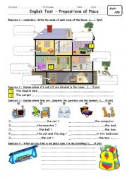 test on prepositions & house parts