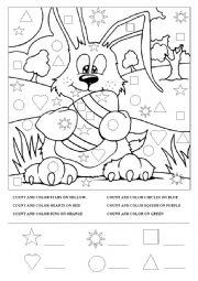 English Worksheet: Easter bunny color& count for young learners