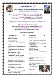 English Worksheet: Adele - Someone like you