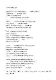 English worksheet: Vanessa Carlton/A Thousand Miles Song Worksheet