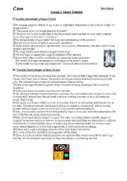 English Worksheet: Unit 1 lesson 2: Space Tourism