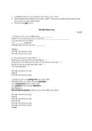 English Worksheet: Song act - Well rock you - Queen