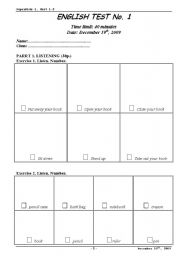 English Worksheet: Test for Superkids 1 (Unit 1-2)