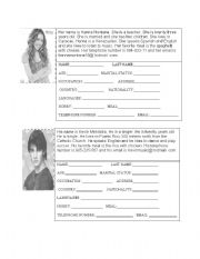 English Worksheet: Personal information chart