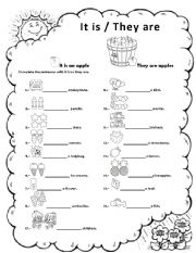 English Worksheet: it is / they are