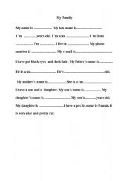English Worksheet: my family