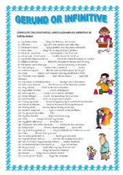 English Worksheet: GERUNDS AND INFINITIVES